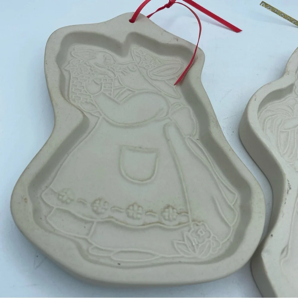 2 VTG Longaberger 1994 Pottery Cookie Molds Angel Hope And East Bunny Series